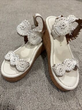 Jack Rogers Girl Lauren White Floral Leather Wedge